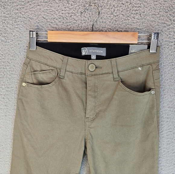 Wit & Wisdom Womens "AB"Solution Pants Sz 0 Green-Tan Ankle Skimmer Casual - Picture 2 of 12